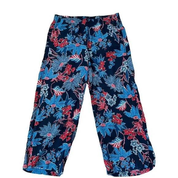 J Jill Sarasa Wide Leg Crop Pant + Ruffle Linen Top Tropical Print Co-or… - Picture 5 of 16